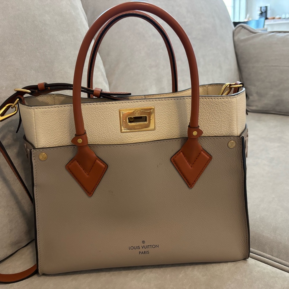 Louis Vuitton Tuffetage On My Side MM Cream and Tan Satchel